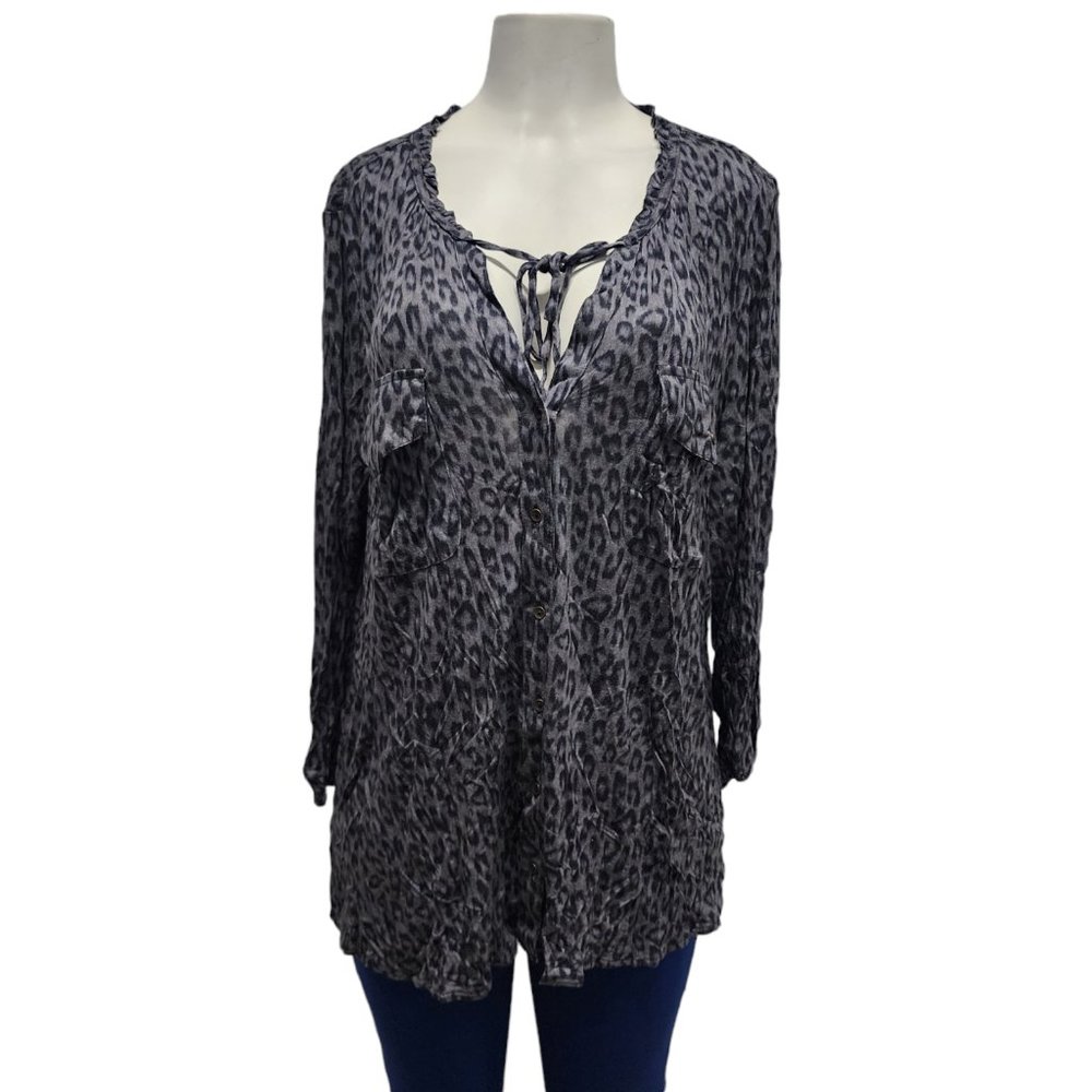 Democracy Womens Blouse Botton Down 3/4 Sleeve Pockets Size XXL